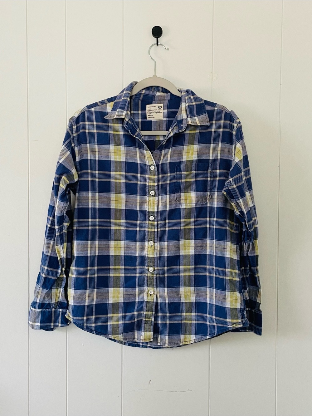 American Eagle Outfitters Blue Plaid Button-Down Shirt
